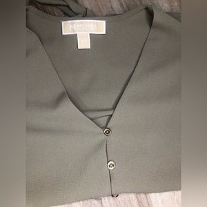 Michael Kors V-Neck Green Blouse Size Small With Buttons and Tie Front